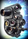 Retro cameras and lenses, fantastic and non-existent surreal cameras as technological abstract background. Generative Ai Royalty Free Stock Photo