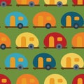 Retro Camper van seamless vector pattern. Caravans Royalty Free Stock Photo