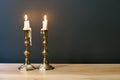 Retro Candelabra With Burning Candles In Minimalist Room