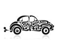 Retro car, abstract painted silhouette for your design