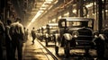 Retro car assembly line in the 1920