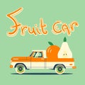 Retro car with big fruits