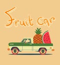 retro car with big fruits