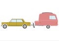 Retro car with caravan. Royalty Free Stock Photo