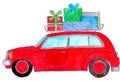 Retro car with Christmas gifts