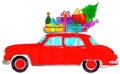 Retro car with Christmas gifts