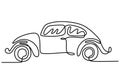 Retro car continuous one line drawing isolated on white background. Old vintage car Volkswagen Beetle minimalist hand drawn linear