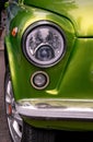 Retro car festival. Retro car headlight. Fragment of the front of a retro car. Royalty Free Stock Photo