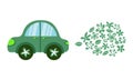 Retro car with flowers and leaves instead exhaust gases. International Biodiesel Day. Conservation natural resources concept,. Royalty Free Stock Photo