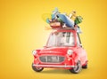 Retro car full of things for rest. 3d illustration Royalty Free Stock Photo