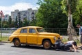 Retro car GAZ M20 Pobeda in the city street. Royalty Free Stock Photo