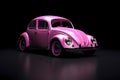 Retro car, pink Beetle brand car on a black background. Collector cars