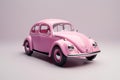 Retro car, pink Beetle brand car on a white background. Collector cars