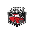 Retro truck logo template vector. Vintage truck emblem logo concept. Retro garage logo template