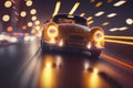 Retro car on the road at night. Generative AI Royalty Free Stock Photo