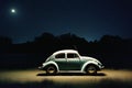 Retro car on the road at night with starry sky Royalty Free Stock Photo