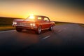 Fast drive retro red car speed on the road 1960s chevrolet cheville malibu Royalty Free Stock Photo