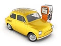 Retro car standing at the gas station car refueling illustration on white background 3d