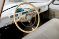 Retro car, vintage steering wheel clock, wooden