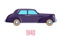 Retro car of 1940, vintage vehicle isolated icon