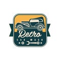 Retro car wash logo design, auto service badge, retro vintage label vector Illustration on a white background Royalty Free Stock Photo