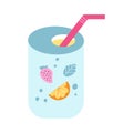 Retro carbonated drink, canned soda in cartoon flat style. Vector illustration of soft non alcoholic drinks in 1990s style Royalty Free Stock Photo