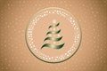 Retro card with abstract Christmas tree with snowflakes and bright stars on warm brown background with translucent bubbles Royalty Free Stock Photo