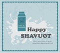 Retro card with milk carton on white splash, Shavuot jewith holiday
