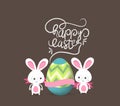 Retro card with striped easter eggs and bunny Royalty Free Stock Photo