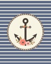 Retro card template with floral anchor