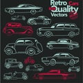 Retro cars outline icons set 2.