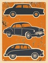 Retro cars stickers set. Vintage auto