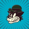 Retro cartoon angry stray cat character grinding teeth Royalty Free Stock Photo