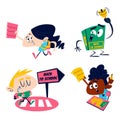 retro cartoon back school vector design stickers set Royalty Free Stock Photo