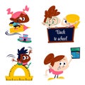 retro cartoon back school vector design stickers set Royalty Free Stock Photo