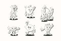 Retro Cartoon Character Fruit Set. Vector Funny Illustration with Banana, Cherry, Lemon, Strawberry, Watermelon, Peach Royalty Free Stock Photo