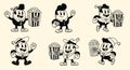 Retro Cartoon Characters with Popcorn Buckets Royalty Free Stock Photo