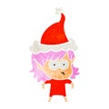 retro cartoon of a elf girl staring wearing santa hat