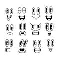 Retro cartoon emotions. Eyes and mouths elements