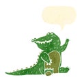 retro cartoon friendly crocodile waving