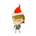 retro cartoon of a girl regretting a mistake wearing santa hat