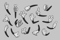 Retro Cartoon Gloved Hands Gestures. Cartoon Hands with Gloves Icon Set Isolated. Vector Clipart - Parts of Body, Arms