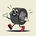 Retro cartoon illustration of a tire