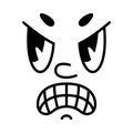 Retro Cartoon Mascot Face with Eyes and Mouth Angry Frowning Vector Illustration