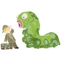 retro cartoon monsterous bug and explorer Royalty Free Stock Photo