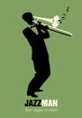 Retro cartoon music. Trombone player playing a song. Royalty Free Stock Photo