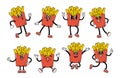 Retro Cartoon Potato Fries Character Emoji Set. Funny Personage Sporting Shades And Cool Grin, Smile and Meditate