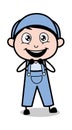 Hopeful Expression - Retro Repairman Cartoon Worker Vector Illustration