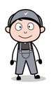 Standing with Smiling Face - Retro Repairman Cartoon Worker Vector Illustration