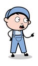 Pointing While Talking - Retro Repairman Cartoon Worker Vector Illustration